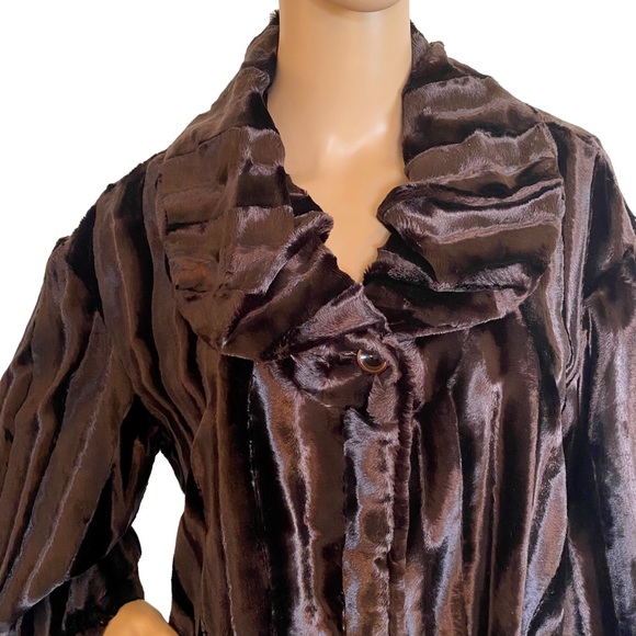 COLLECTION BY HARVE BENARD  | FAUX FUR DARK BROWN EVENING SWING JACKET  SZ 10 - Picture 7 of 14